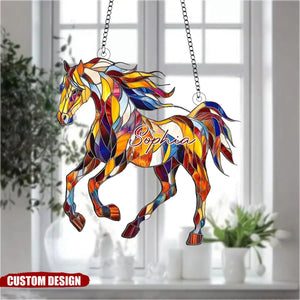 Personalized Horse Art Suncatcher Hanging Ornament, Gift For Horse Lovers