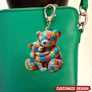 Personalized Gifts For Autism Keychain Bear Mother and Kid