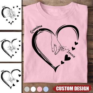 Personalized Grandma Mama And Kid Hands Heart Shirt