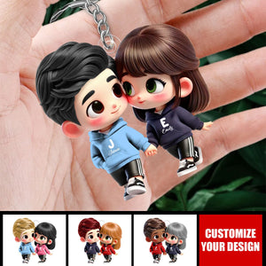 Cute Cartoon Couple Holding Hands Personalized Acrylic Keychain, Anniversary & Valentine's Day Gift