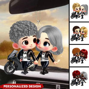 Cute Cartoon Motorcycle Couple-Personalized Car Ornament-Valentine's Day Gift