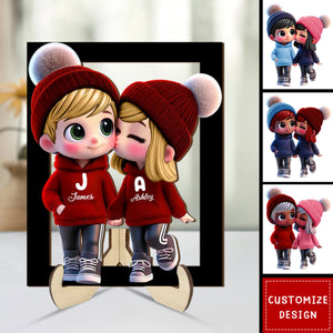 Personalized Cute Cartoon Couple Wooden Plaque - Gift For Couple