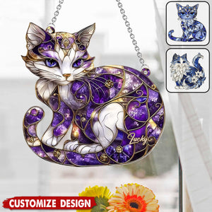 Personalized Cat Window Hanging Suncatcher Ornament - Gift For Cat Lovers