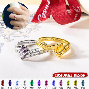 Personalized Graduation Birthstone Ring - Graduation Gift for College High School Class