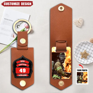 Personalized Upload Your Photo Firefighter Leather Keychain