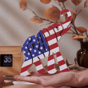 Trump With US Flag Wood Sculpture