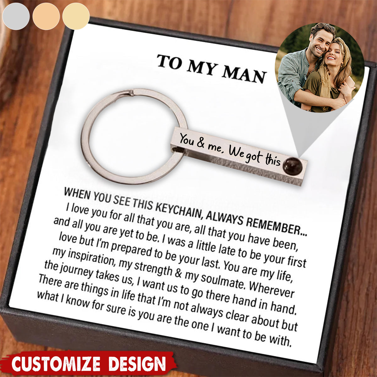 Personalized Couple Photo Projection Stainless Steel Keychain - Anniversary Gift For Husband,Wife