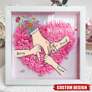 Grandma We Love You - Personalized Flower Shadow Box With Name