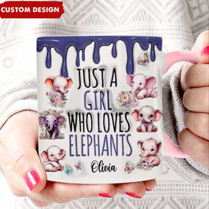 Just A Girl Who Loves Elephants - Personalized Accent Mug