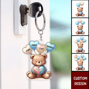 Cute Bear Grandma Mom Sweet Heart Balloon Kids - Personalized Acrylic Keychain - Gift For Grandma, Mom