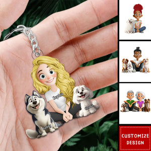 Personalized Cute Cartoon Dog Cat Acrylic Keychain-Gift For Dog Cat Lovers, Couple