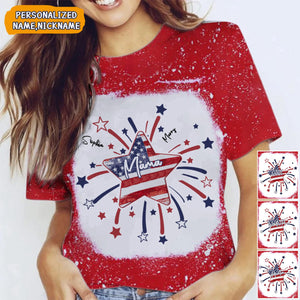 4th of July America Flag Star Grandma Mom Little Kids Personalized 3D T-shirt