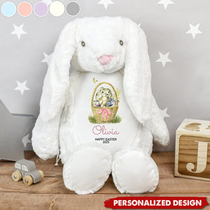 Happy Easter Cute Bunny with Name and Year-Personalized Stuffed Bunny-Gift for Kids