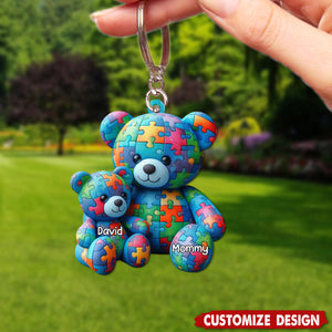 Mama Bear - Personalized Autism Awareness Custom Shaped Keychain