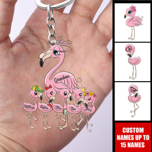 Grandma Love Flamingo - Personalized Acrylic Keychain - Gift For Mom, Grandma