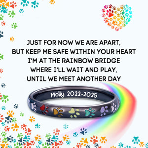 Personalized Memorial Ring with Paw Rainbow Puppy Collar Ring