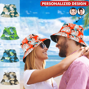 Beach Vacation Seaside Unisex Outdoor Summer Hat-Personalized Face Photo Hawaiian Bucket Hat