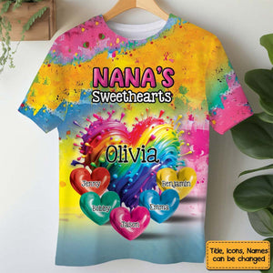 Personalized Sweatheart Paint Splatter Grandma Mom Kids All-over Print T Shirt