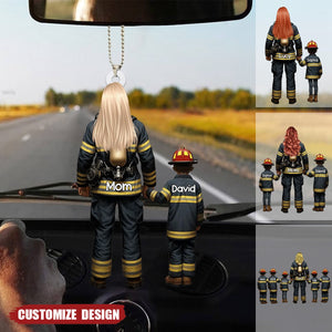 Firefighter Mom And Kids - Personalized Acrylic Car Ornament