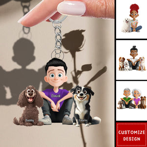 Personalized Cute Cartoon Dog Cat Acrylic Keychain-Gift For Dog Cat Lovers, Couple