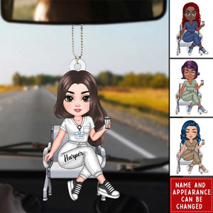 Nurse Sitting Keychain - Personalized Acrylic Car Ornament - Gift For Nurse