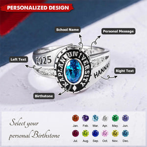 Personalized Engraved Birthstone Graduation Ring-Graduation Gift for Class of Graduates