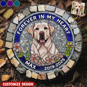 Forever Loved Personalized Photo Memorial Mosaic Faux Stained Glass Print Round Shaped Stone