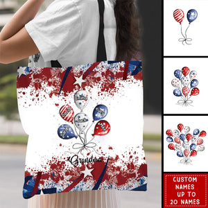 4th July Grandma Auntie Mom Little Balloon Kids American Flag Pattern Personalized Zippered Canvas Bag