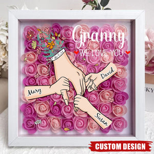 Grandma We Love You - Personalized Flower Shadow Box With Name