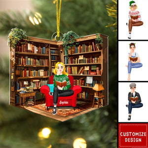 Personalized Girl Reading Book Acrylic Ornament - Gifts For Book Lovers