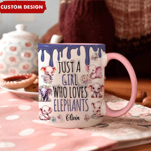 Just A Girl Who Loves Elephants - Personalized Accent Mug