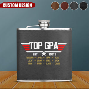 Personalized Papa Leather Flask - Upto 12 Children - Gift Idea for Dad/Grandpa