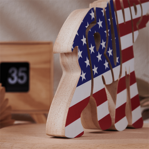 Trump With US Flag Wood Sculpture