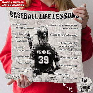 Personalized Baseball Life Lessons Pillow-Gift For Baseball Lovers