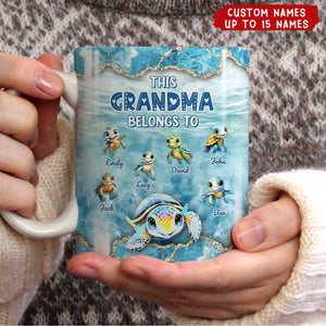 This Grandma Turtle Belongs To Grandkids Beneath Ocean Background Personalized Mug