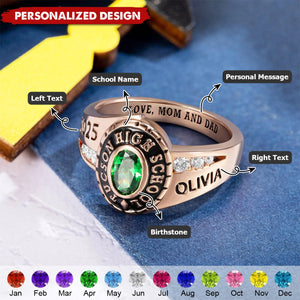 Personalized Engraved Birthstone Graduation Ring-Graduation Gift for Class of Graduates