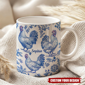 Chicken Toile de Jouy - Personalized Chicken Mug