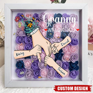 Grandma We Love You - Personalized Flower Shadow Box With Name