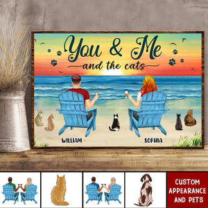 You And Me And The Pets Peace Beach View - Personalized Couple Poster