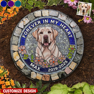 Forever Loved Personalized Photo Memorial Mosaic Faux Stained Glass Print Round Shaped Stone