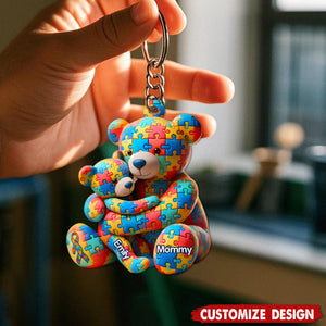 Personalized Gifts For Autism Keychain Bear Mother and Kid