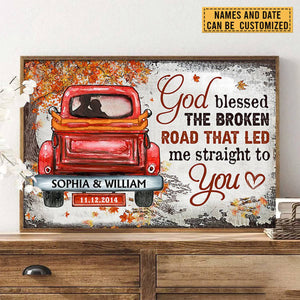 Personalized God Blessed The Broken Road Fall Leaves Custom Poster - Gift For Husband Wife