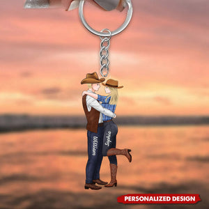 To My Wife Meeting You Was Fate-Personalized Couple Cowboy Keychain