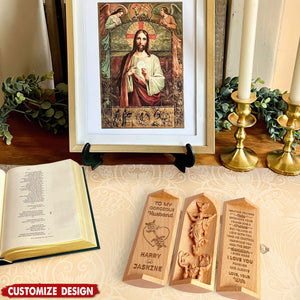 Meeting You Was Fate - Personalized Openable Wooden Cylinder Sculpture of Jesus Christ - Gift For Couple