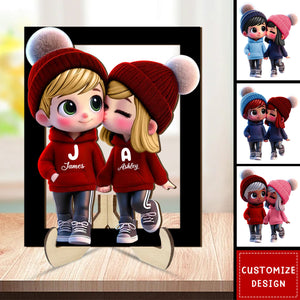 Personalized Cute Cartoon Couple Wooden Plaque - Gift For Couple