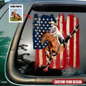 Personalized America horse flag printed decal - gift for horse lovers