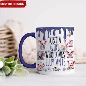 Just A Girl Who Loves Elephants - Personalized Accent Mug