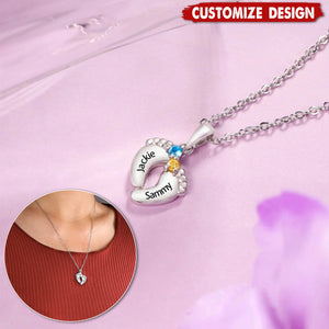 Mom Gifts First Mom New Mom To Be Mom Gifts - Personalized Baby Feet Necklace With Birthstone