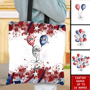 4th July Grandma Auntie Mom Little Balloon Kids American Flag Pattern Personalized Zippered Canvas Bag