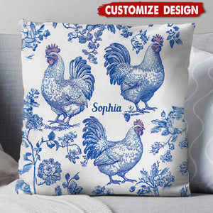 Chicken Toile de Jouy - Personalized Chicken Art Pillow